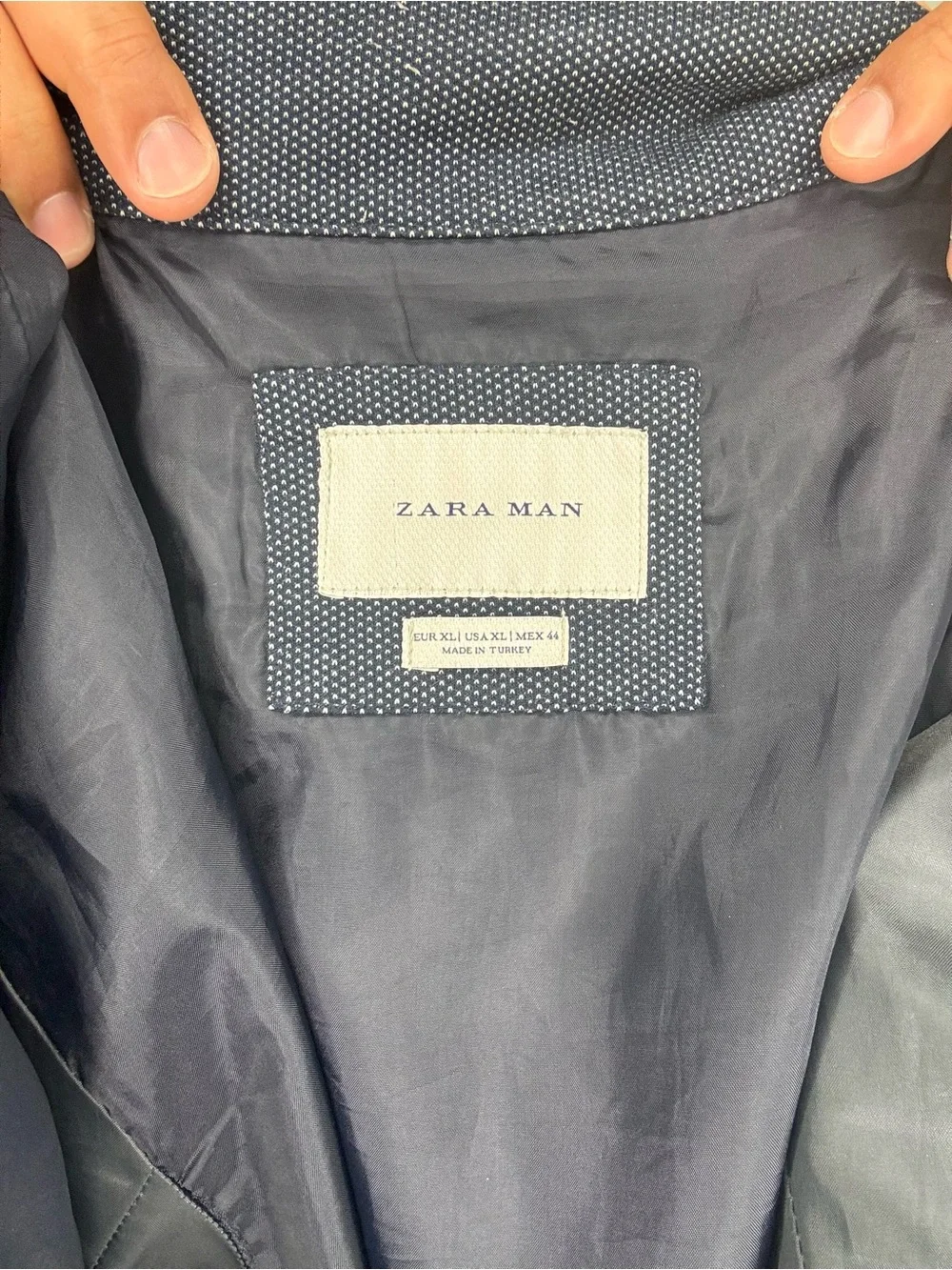Zara Men's Textured Navy Zip-Front Sweater Jacket
